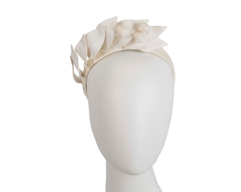 Cream leather flower racing fascinator by Max Alexander