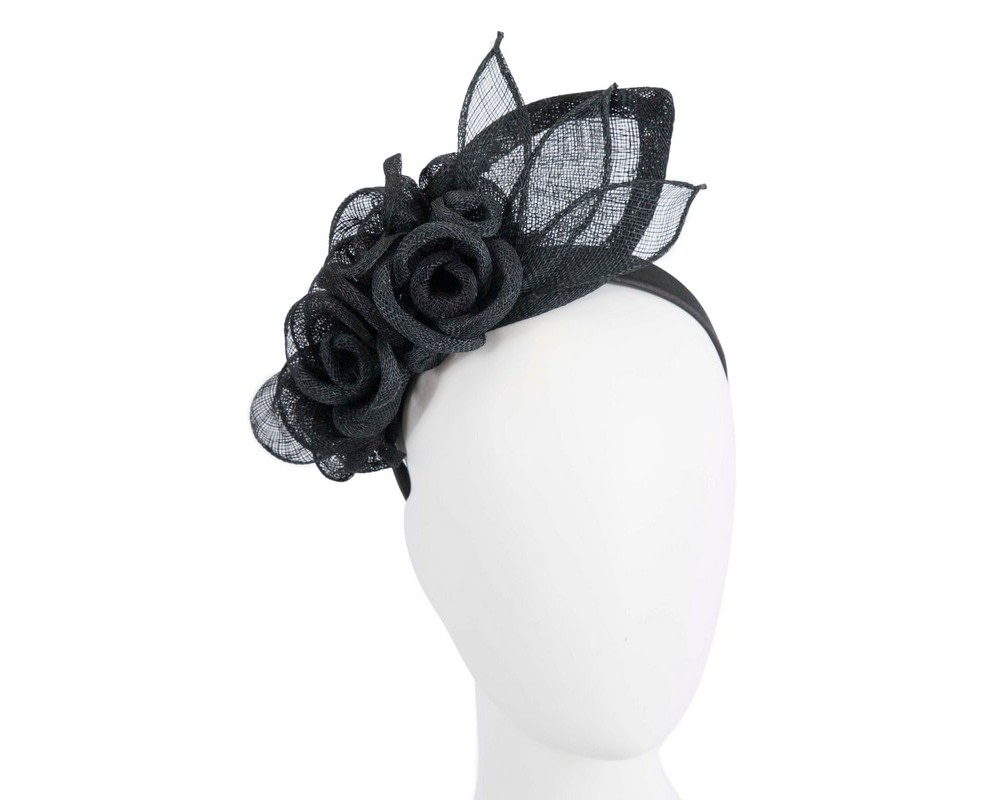 Black sinamay flower headband fascinator by Max Alexander