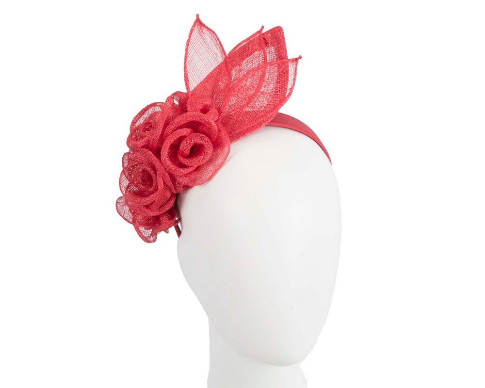 Red sinamay flower headband fascinator by Max Alexander