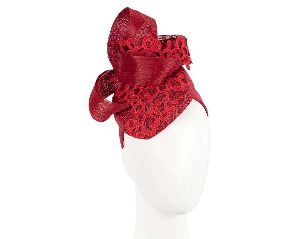 Red lace pillbox Australian Made racing fascinator by Fillies Collection