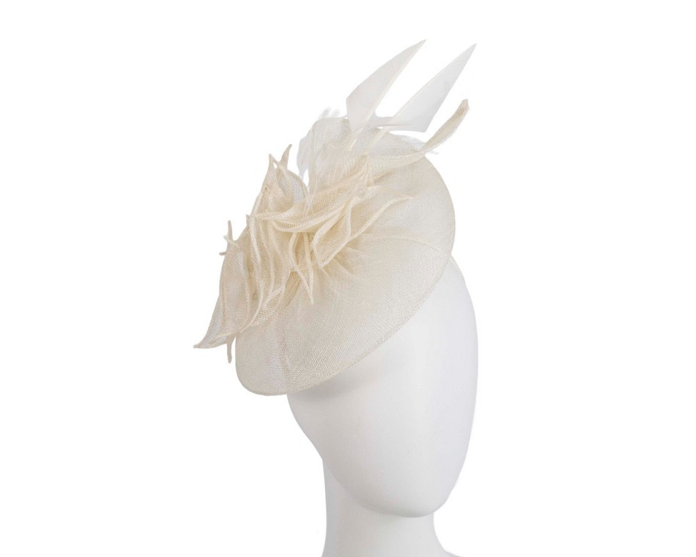 Cream racing fascinator with feathers by Max Alexander