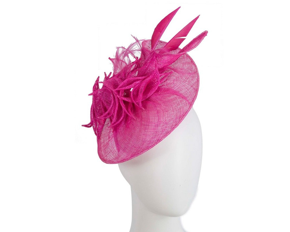 Fuchsia racing fascinator with feathers by Max Alexander