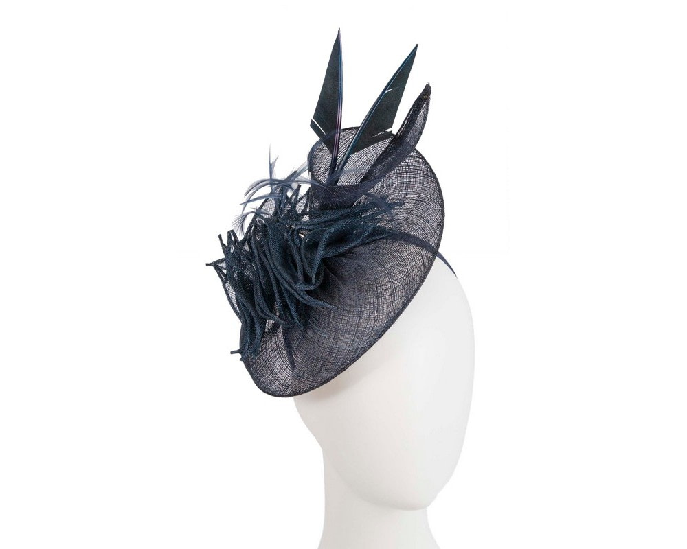 Navy racing fascinator with feathers by Max Alexander