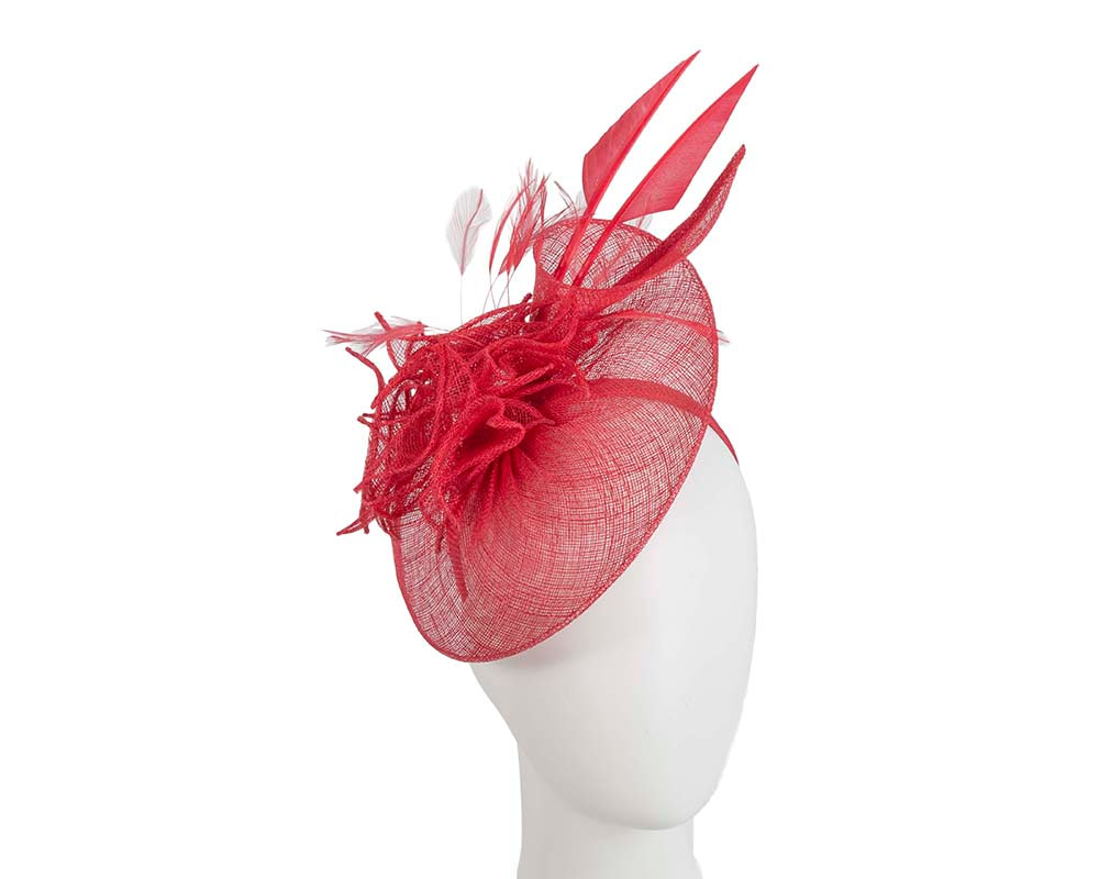 Red racing fascinator with feathers by Max Alexander