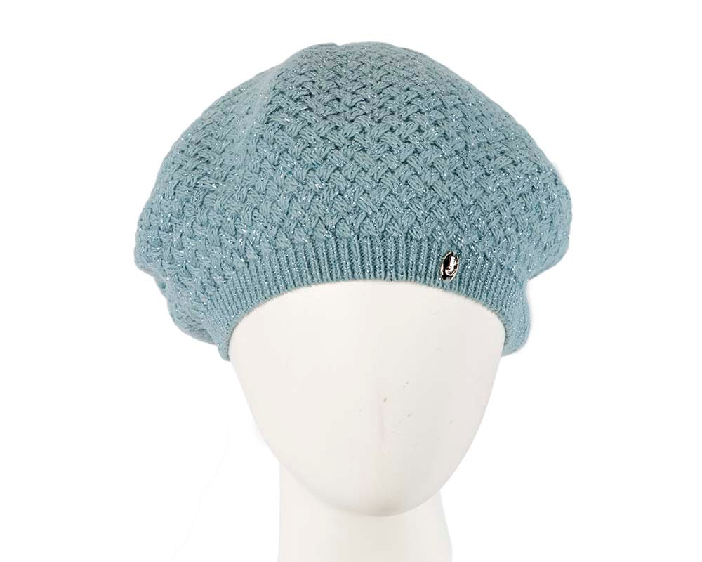 Classic warm crocheted sea blue wool beret. Made in Europe