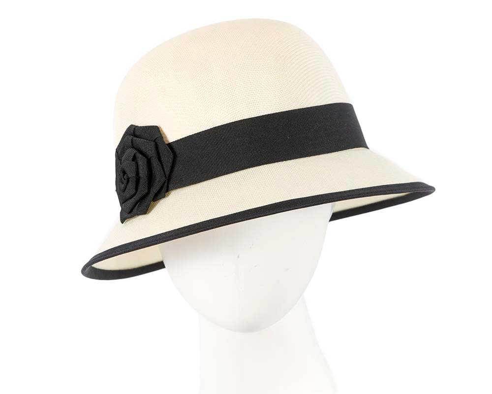 Cream & black spring racing cloche hat - Fascinators.com.au