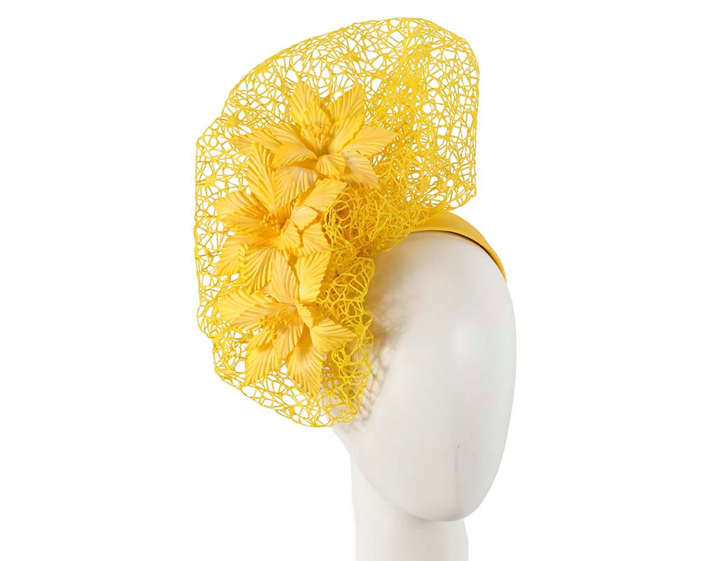 Yellow designers racing fascinator by Fillies Collection