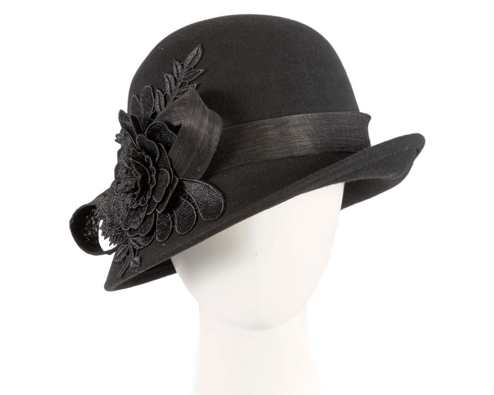 Black ladies felt cloche hat by Fillies Collection