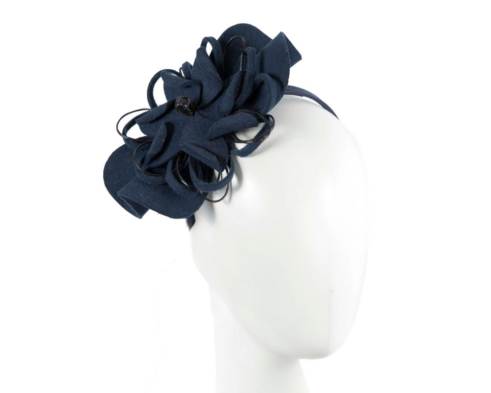 Navy felt flower fascinator headband