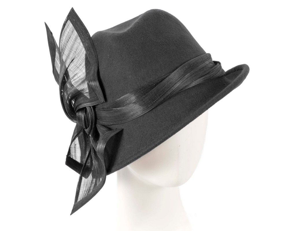 Fashion black ladies winter felt fedora hat by Fillies Collection