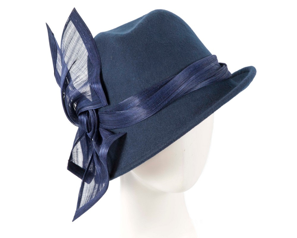 Fashion navy ladies winter felt fedora hat by Fillies Collection