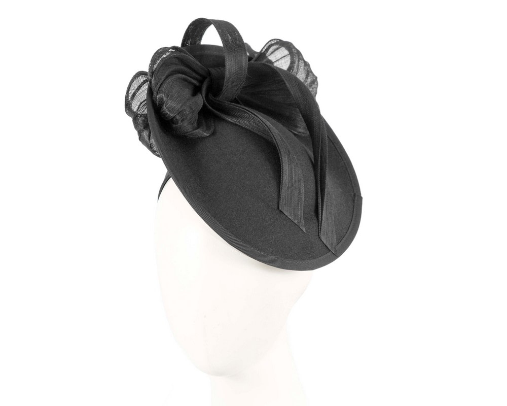 Large black plate fascinator with bow by Fillies Collection
