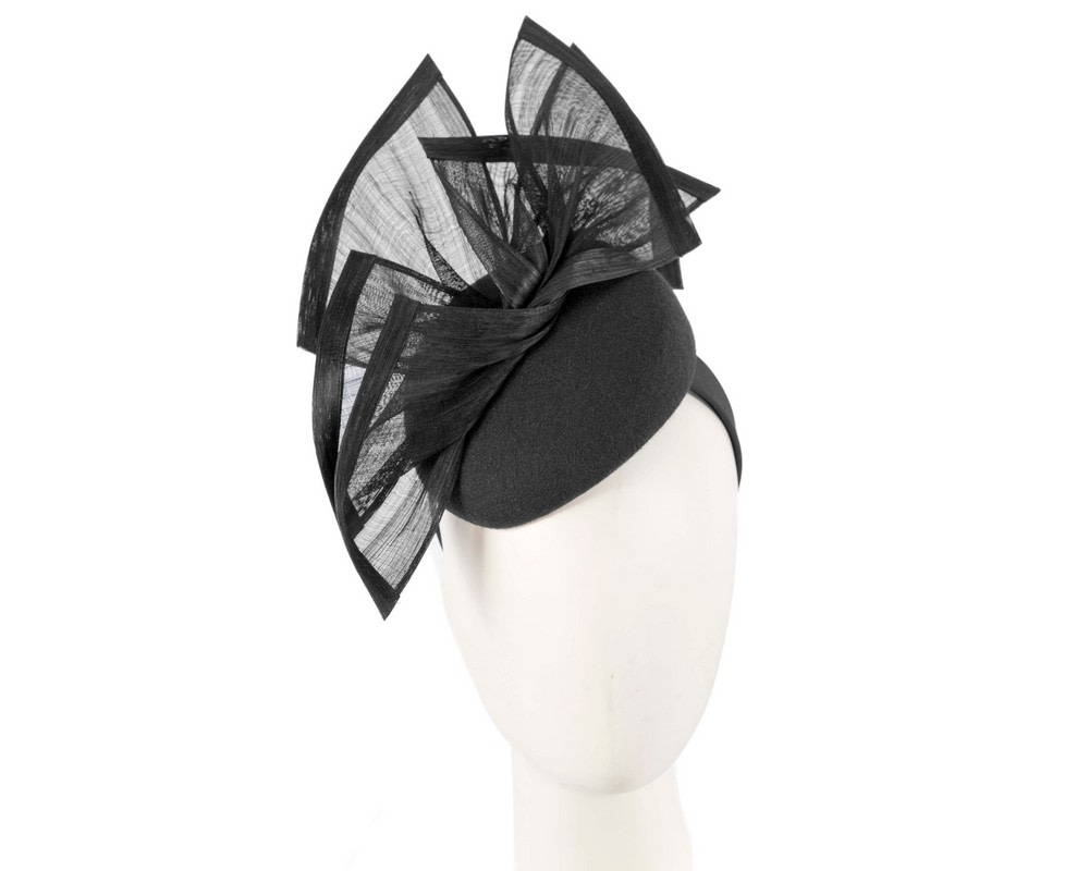 Bespoke black winter fascinator pillbox by Fillies Collection