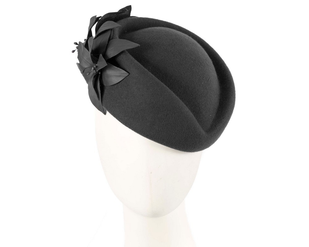 Bespoke black felt beret hat by Fillies Collection