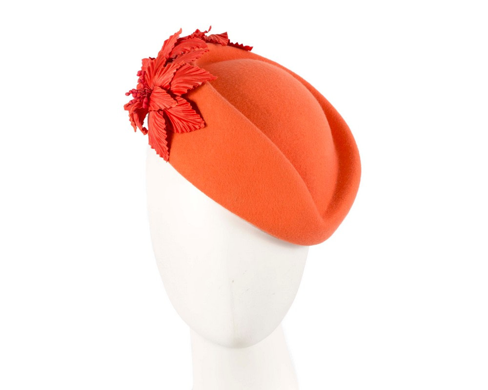 Bespoke orange felt beret hat by Fillies Collection