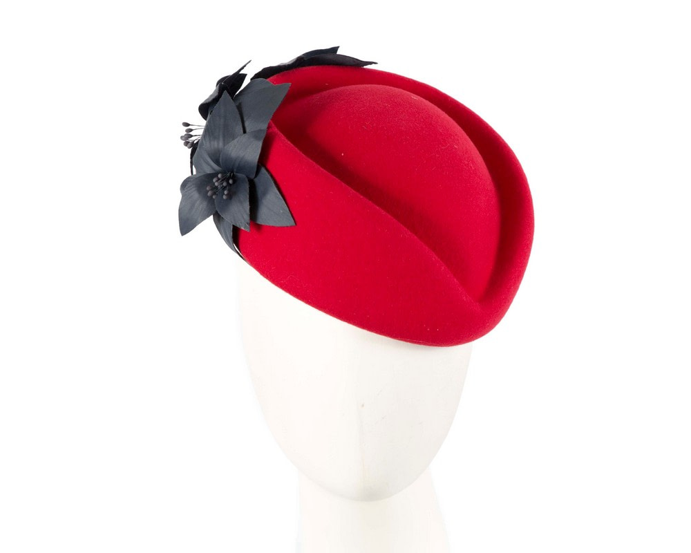 Bespoke red and navy felt beret hat by Fillies Collection