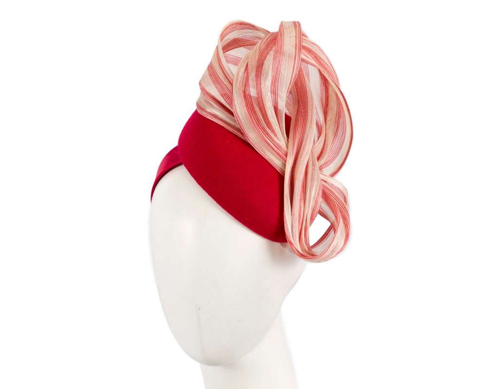 Bespoke red & cream winter racing pillbox with bow by Fillies Collection