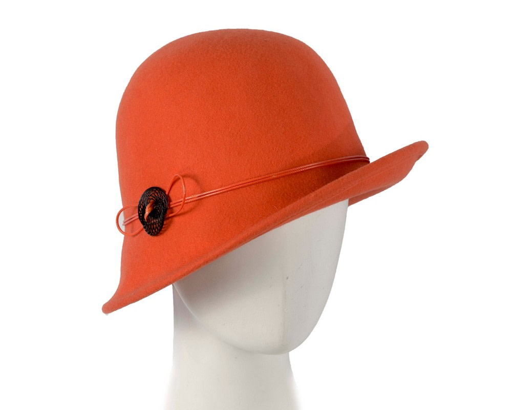 Orange felt winter cloche hat by Max Alexander