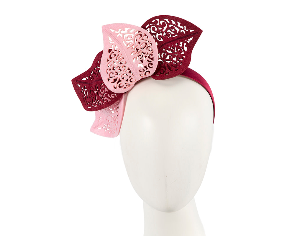 Modern burgundy and pink fascinator for races by Max Alexander
