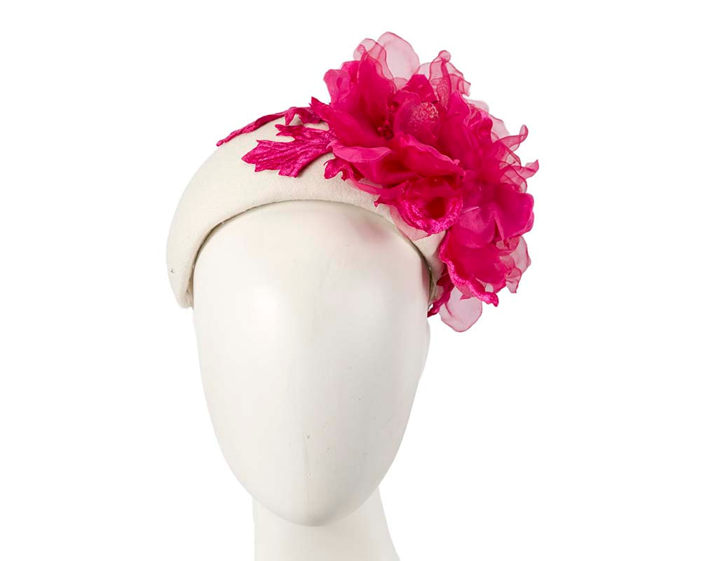 Wide cream & fuchsia headband fascinator silk flower by Fillies Collection