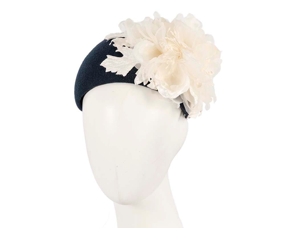 Wide navy & cream headband fascinator silk flower by Fillies Collection