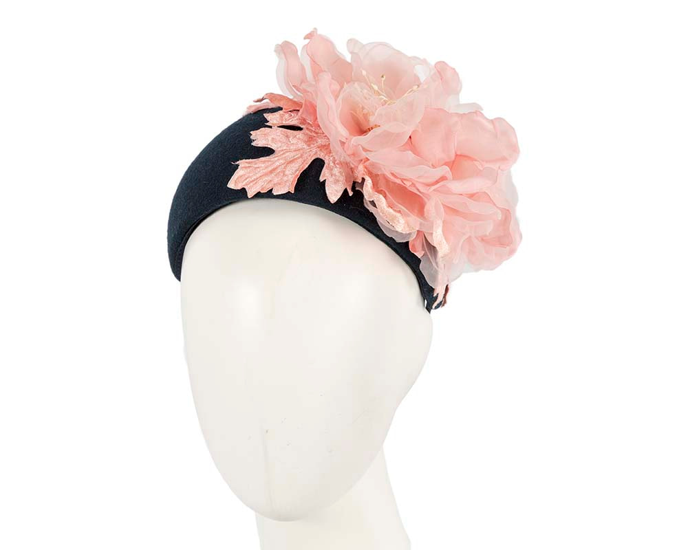 Wide navy & pink headband fascinator silk flower by Fillies Collection