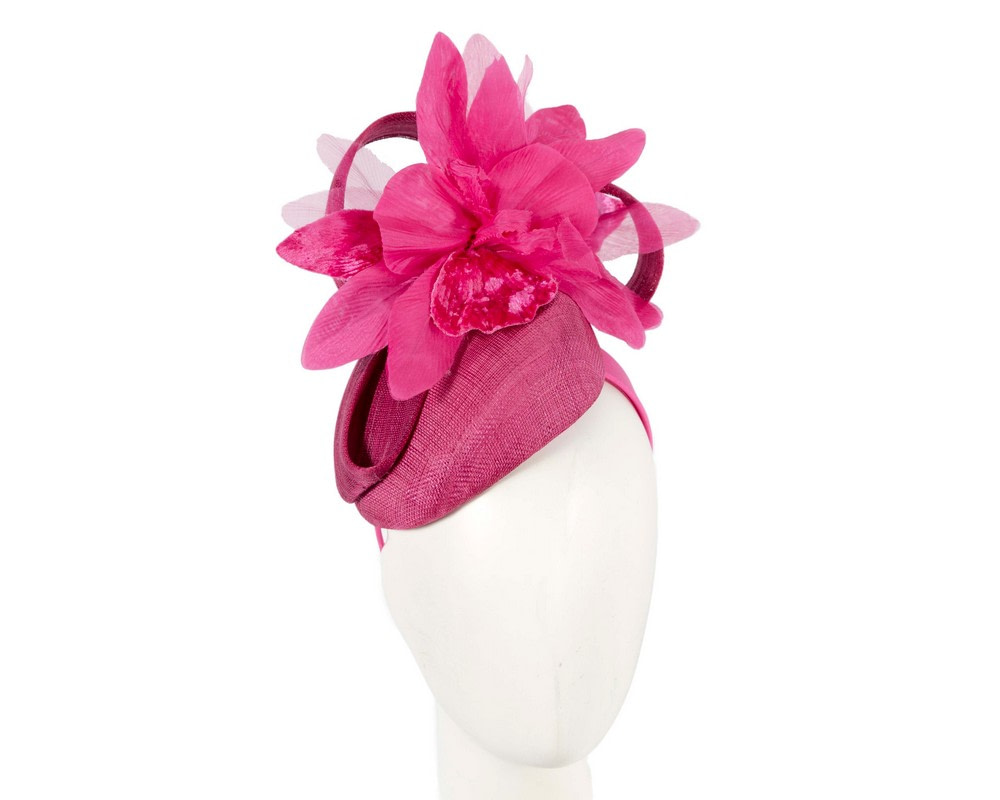 Bespoke fuchsia pillbox racing fascinator with flower by Fillies Collection