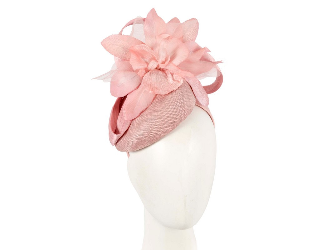 Bespoke pink pillbox racing fascinator with flower by Fillies Collection