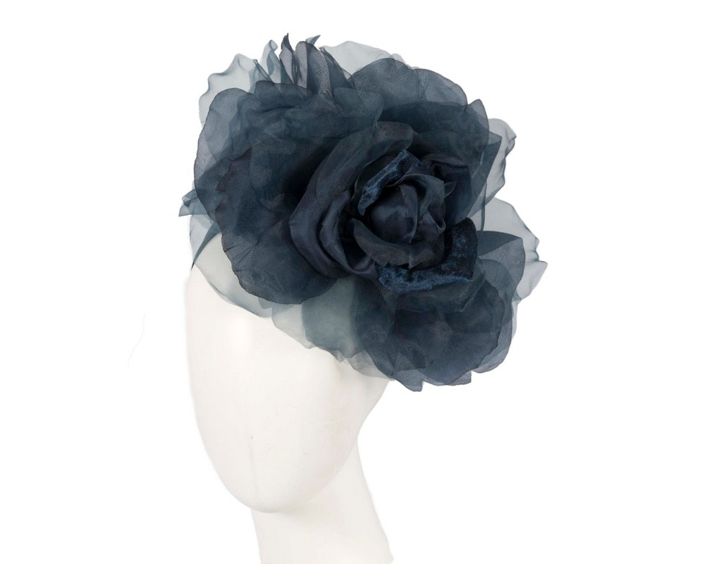 Large navy silk flower fascinator by Fillies Collection