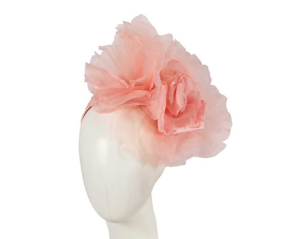 Large pink silk flower fascinator by Fillies Collection