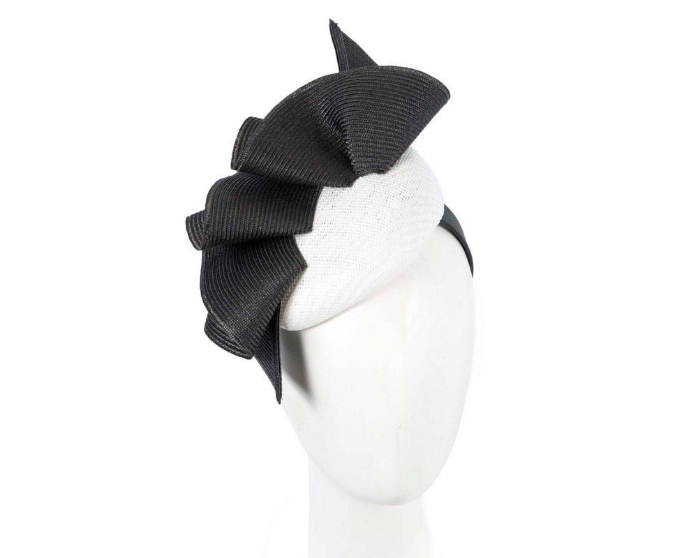 Bespoke white and black pillbox fascinator by Fillies Collection