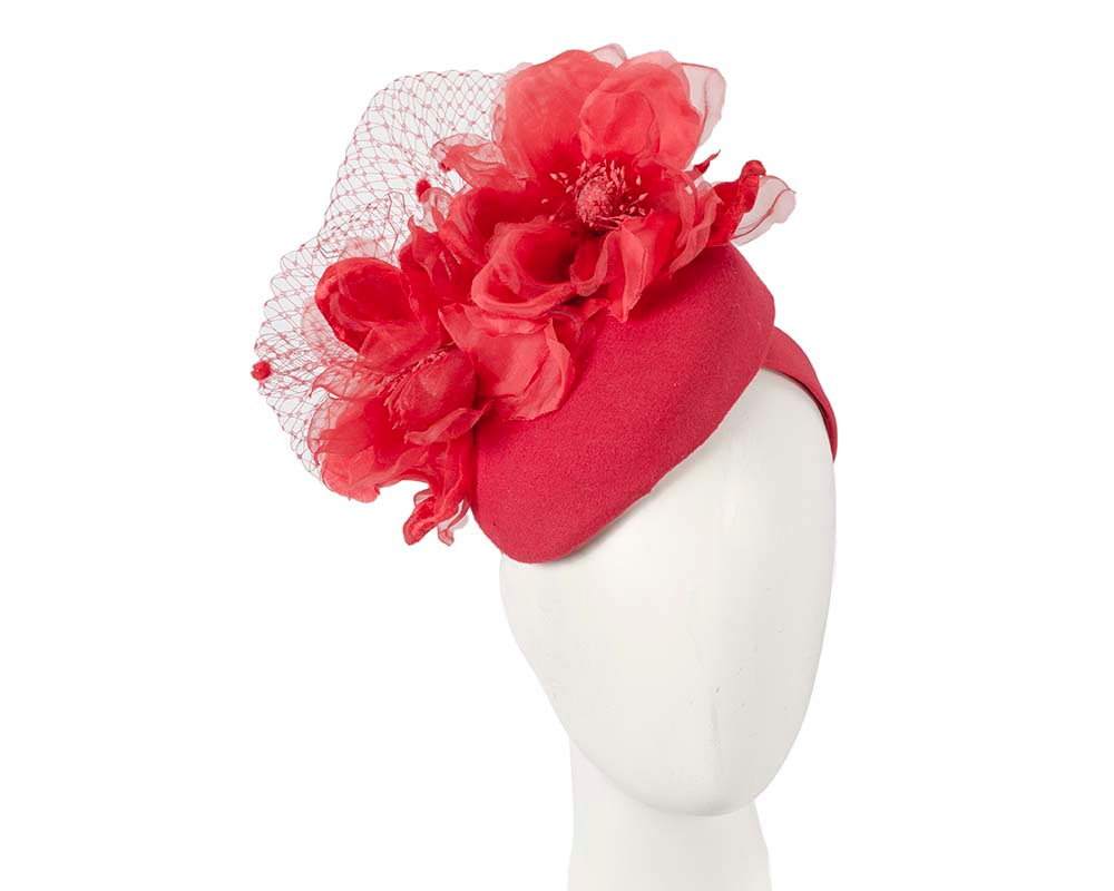 Red winter pillbox fascinator with flower by Fillies Collection