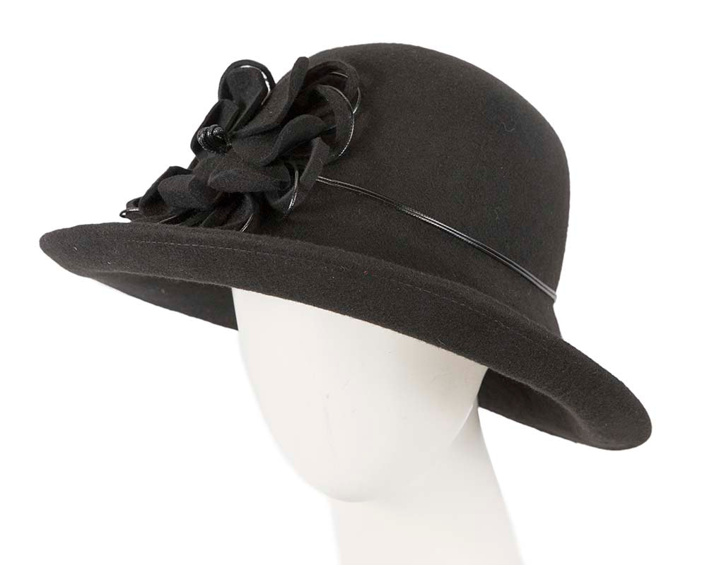Large black ladies felt hat by Max Alexander