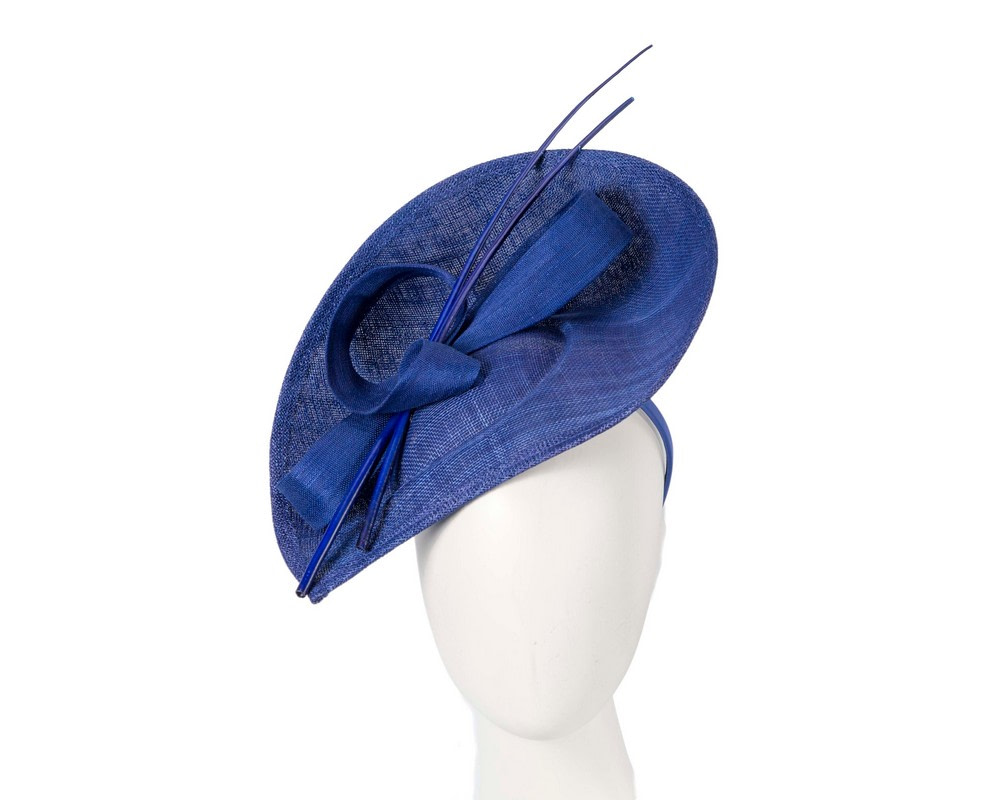 Royal blue fascinator with bow and feathers