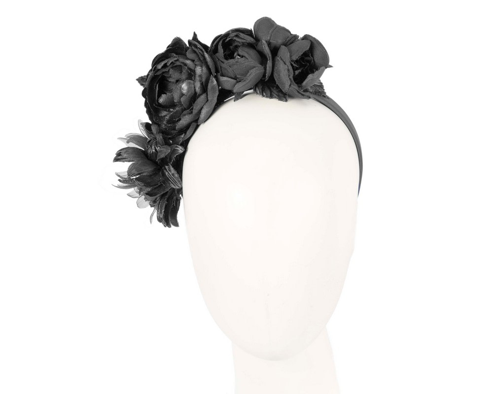 Elegant black flower headband by Max Alexander