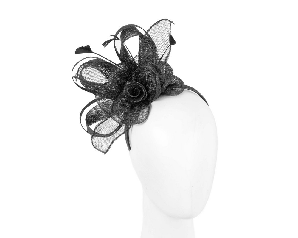 Black sinamay flower headband by Max Alexander
