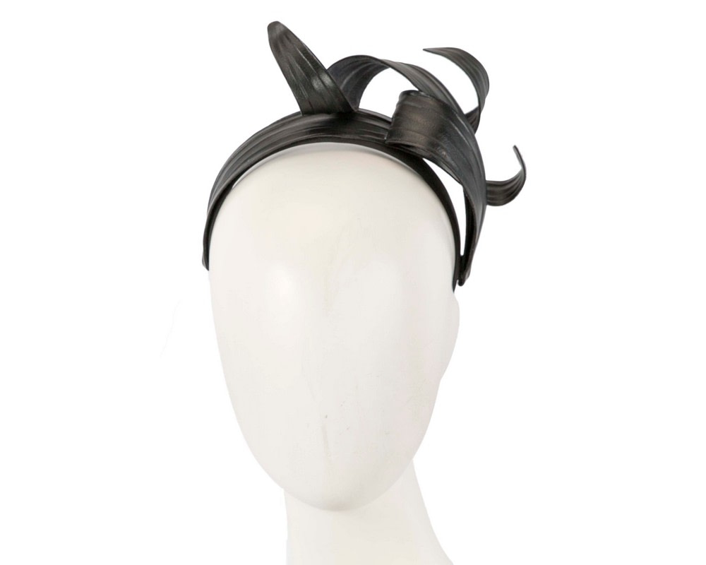 Black PU leather leaves fascinator by Max Alexander