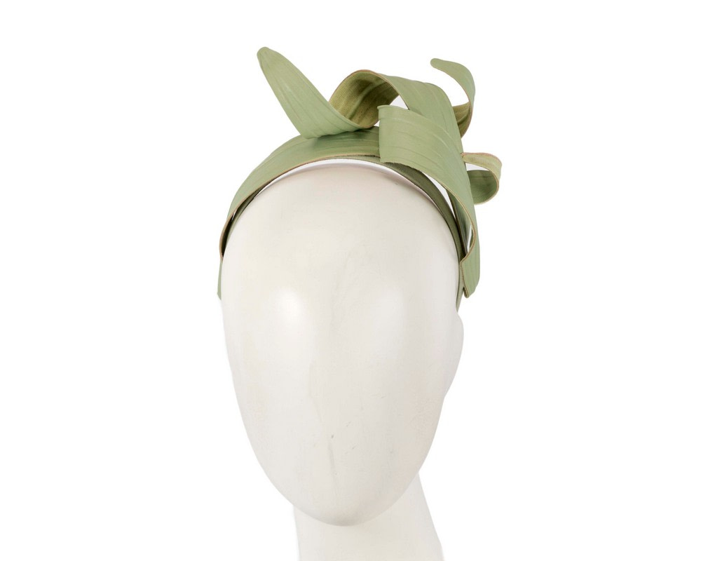 Mint green PU leather leaves fascinator by Max Alexander