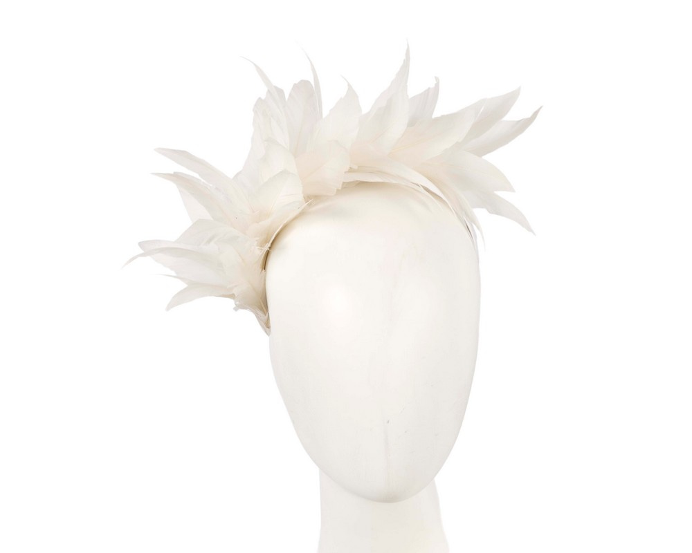 Cream feather fascinator headband by Max Alexander