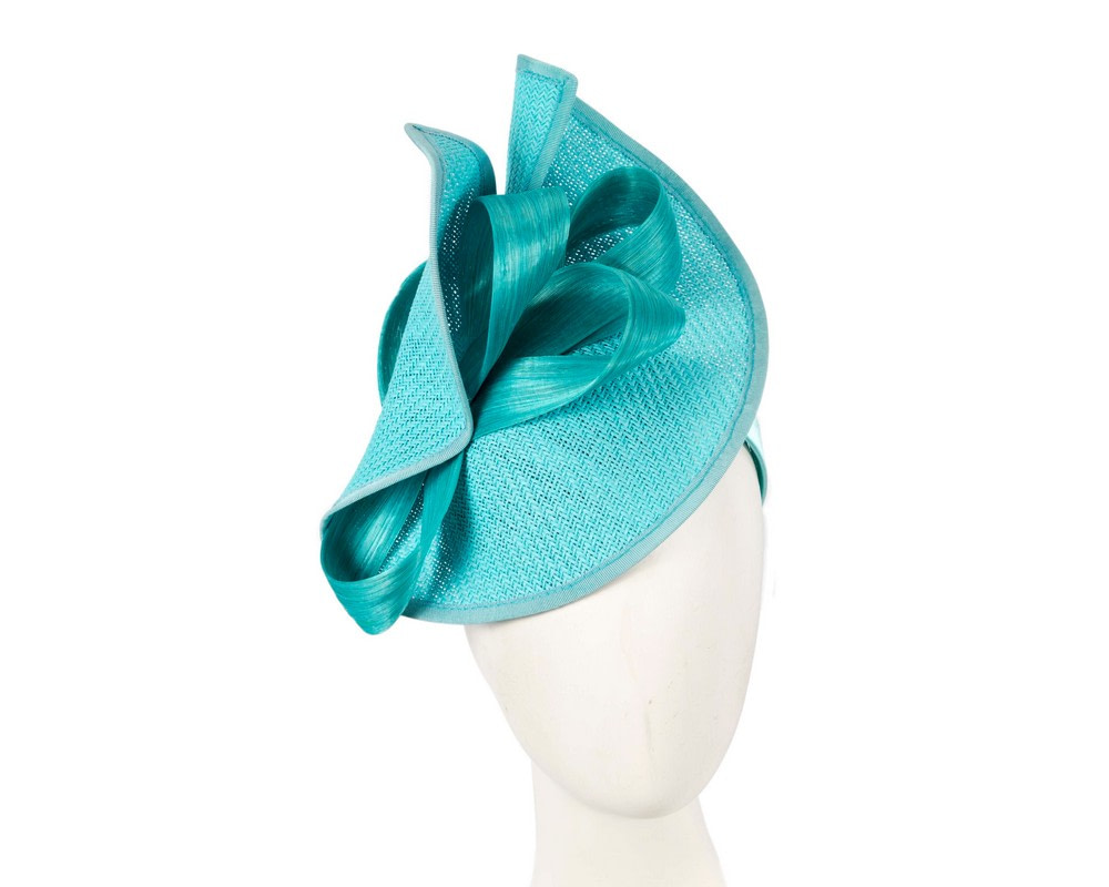 Turquoise designers racing fascinator with bow by Fillies Collection
