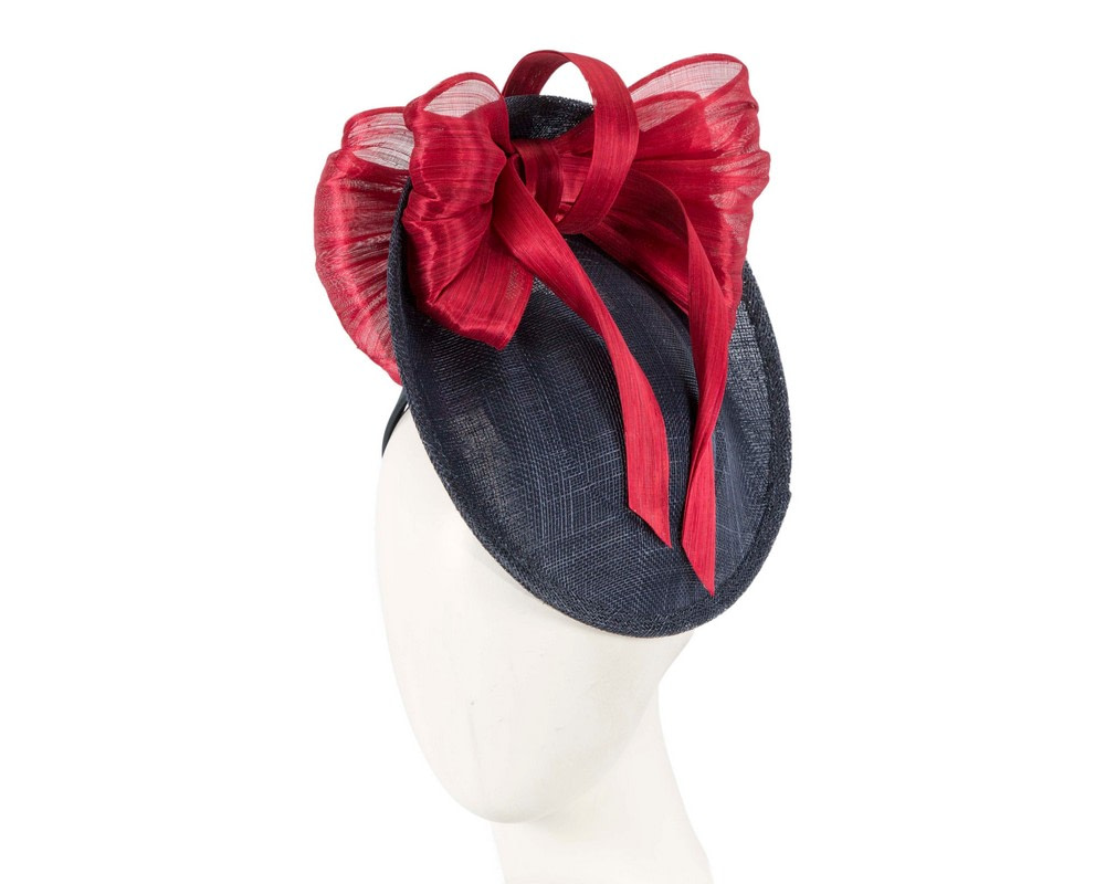 Navy & red plate fascinator with bow by Fillies Collection