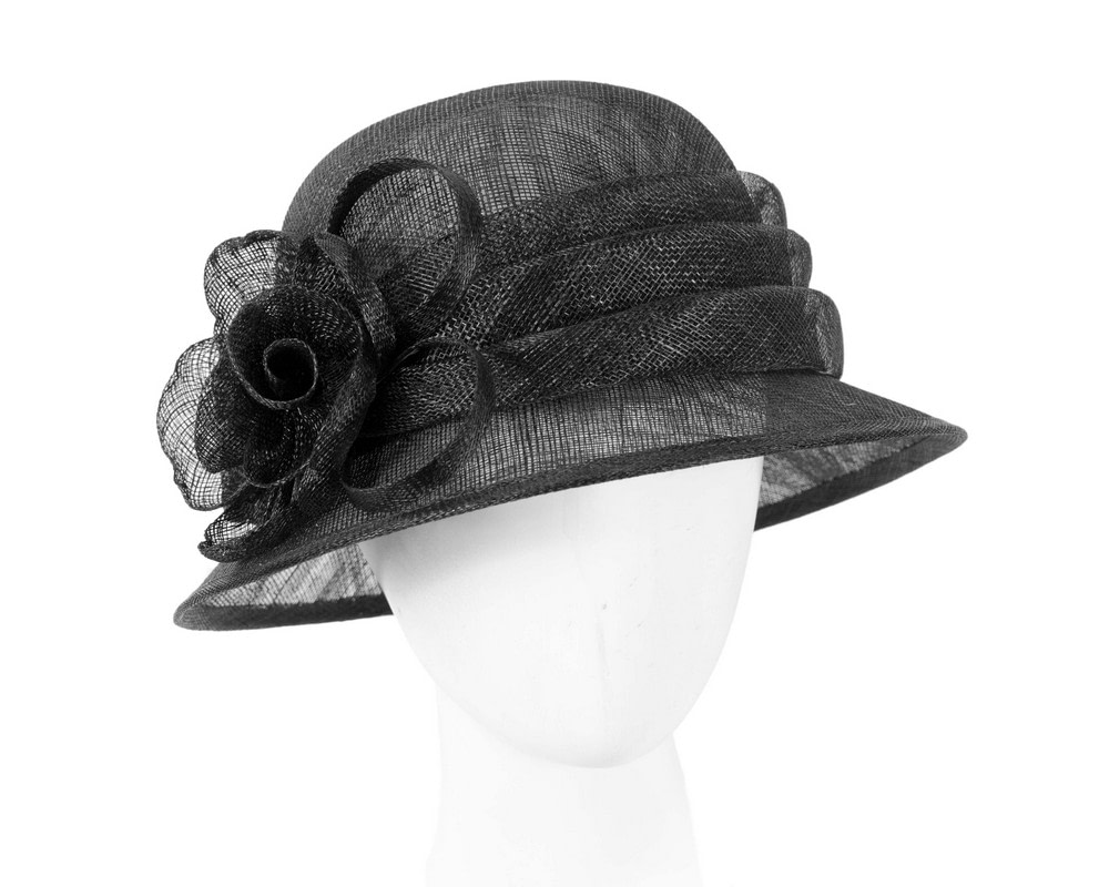 Black cloche sinamay hat by Max Alexander