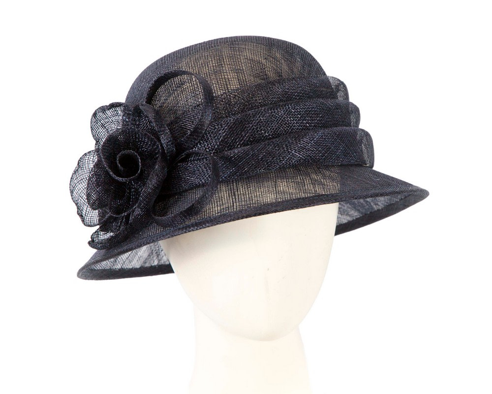 Navy cloche sinamay hat by Max Alexander