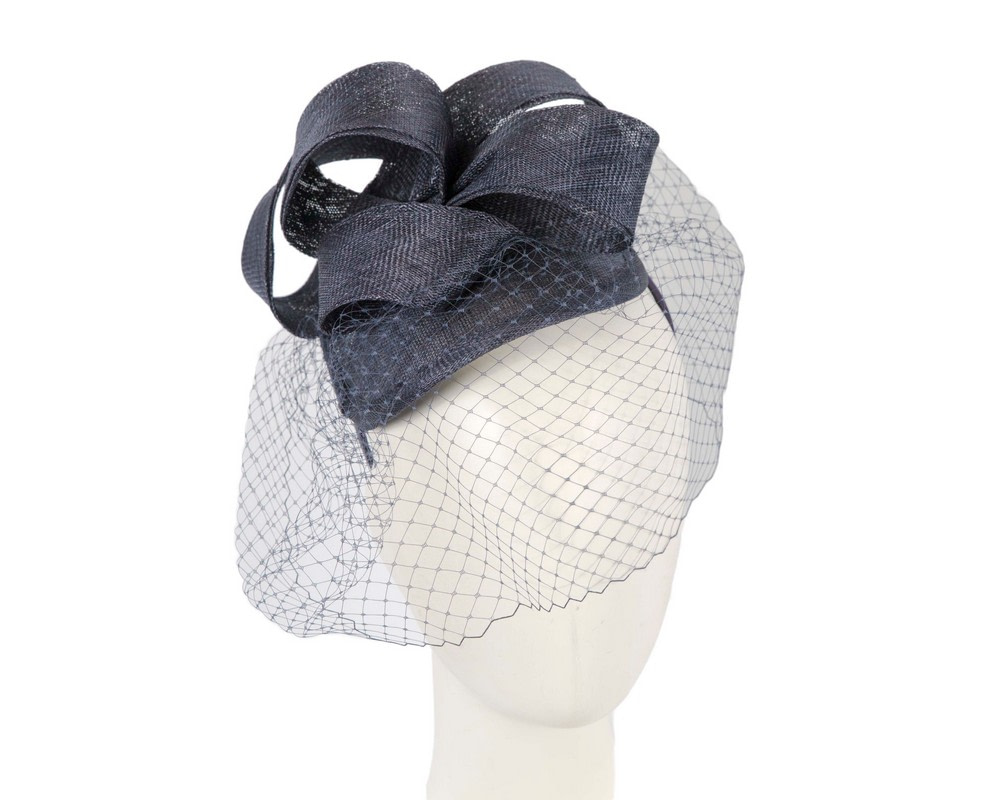 Navy fascinator with face veil by Max Alexander