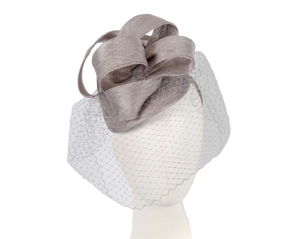 Silver fascinator with face veil by Max Alexander