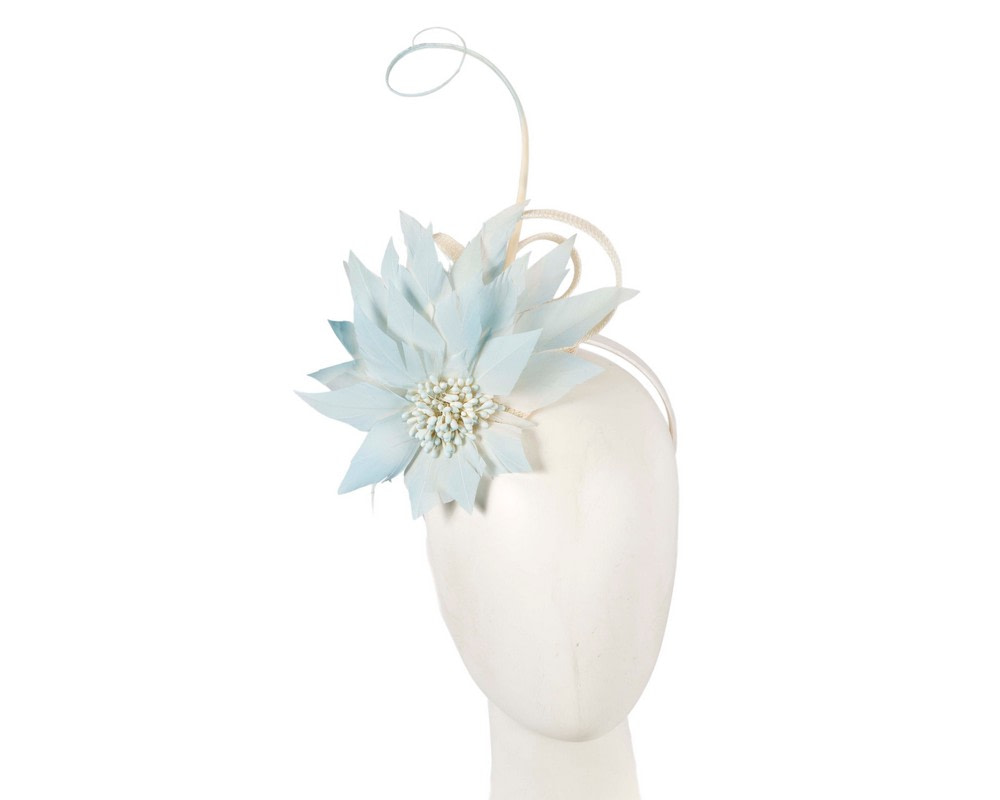 Blue feather flower fascinator by Max Alexander