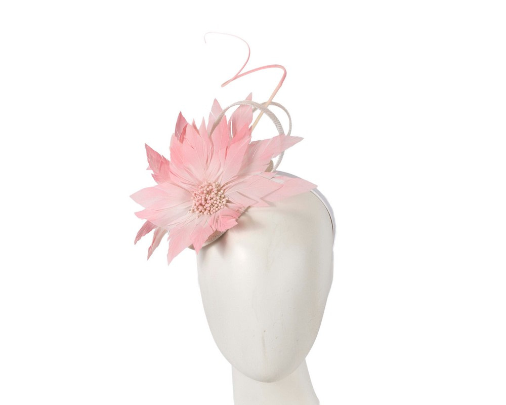 Pink feather flower fascinator by Max Alexander