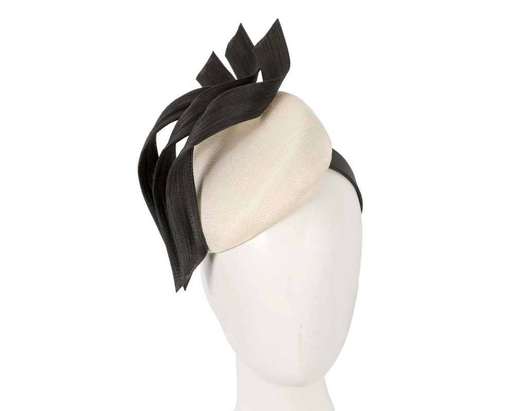 Designers cream & black pillbox racing fascinator by Fillies Collection