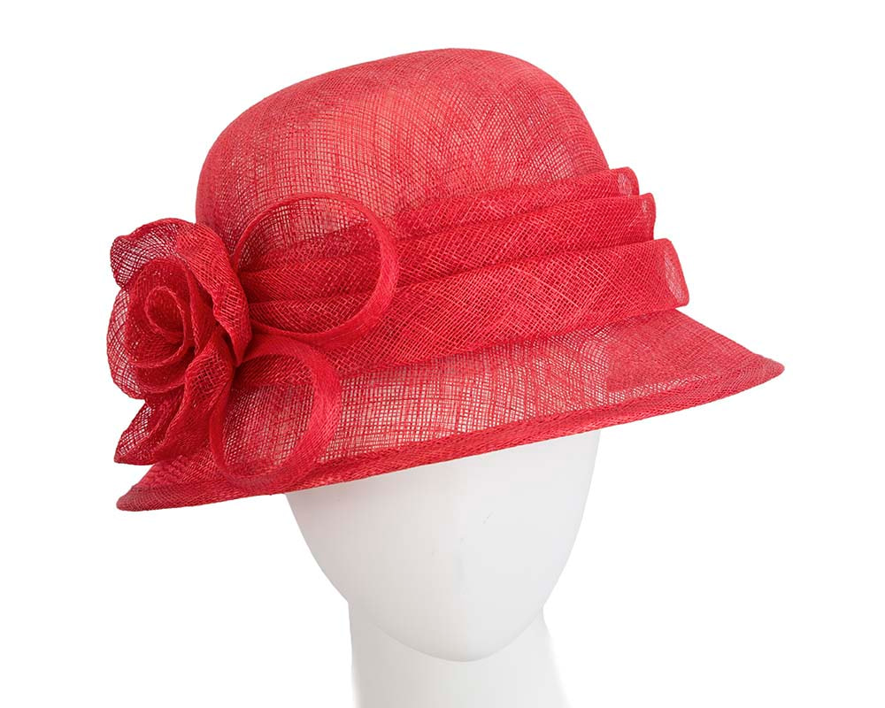 Red cloche sinamay hat by Max Alexander