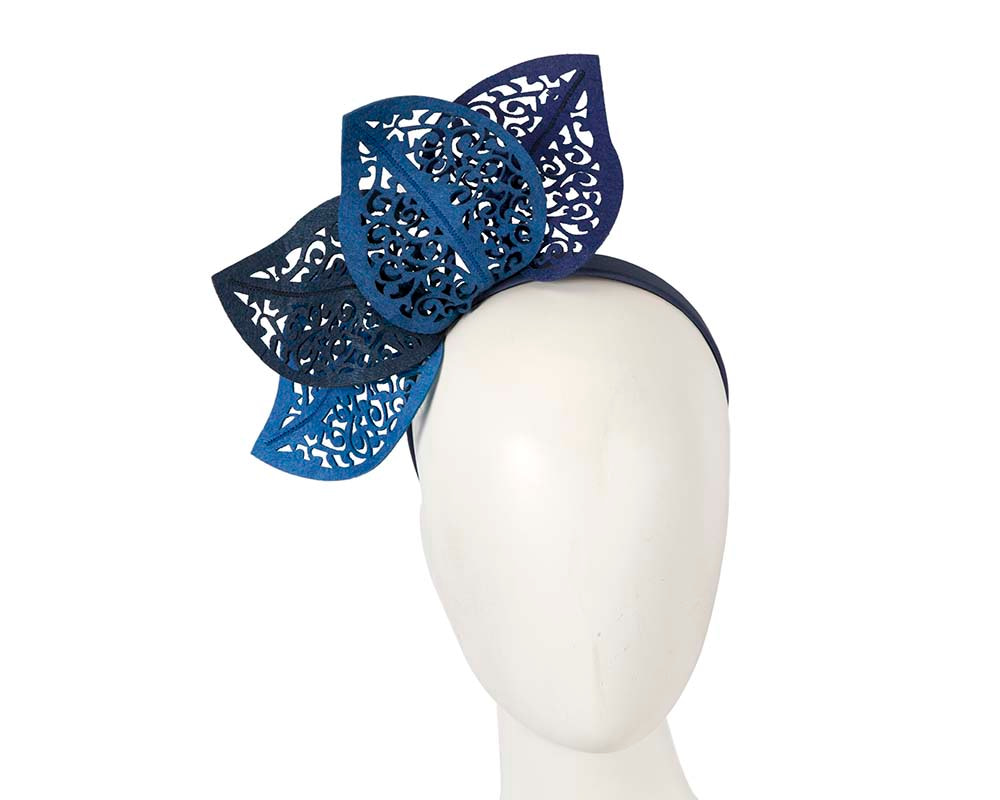 Modern navy blue fascinator for races by Max Alexander
